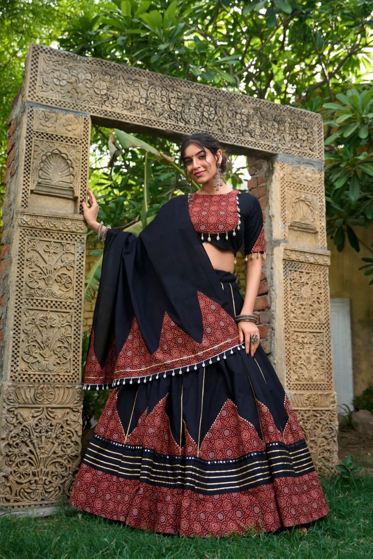 Navratri Special Black Printed Pure Cotton Lehenga Choli