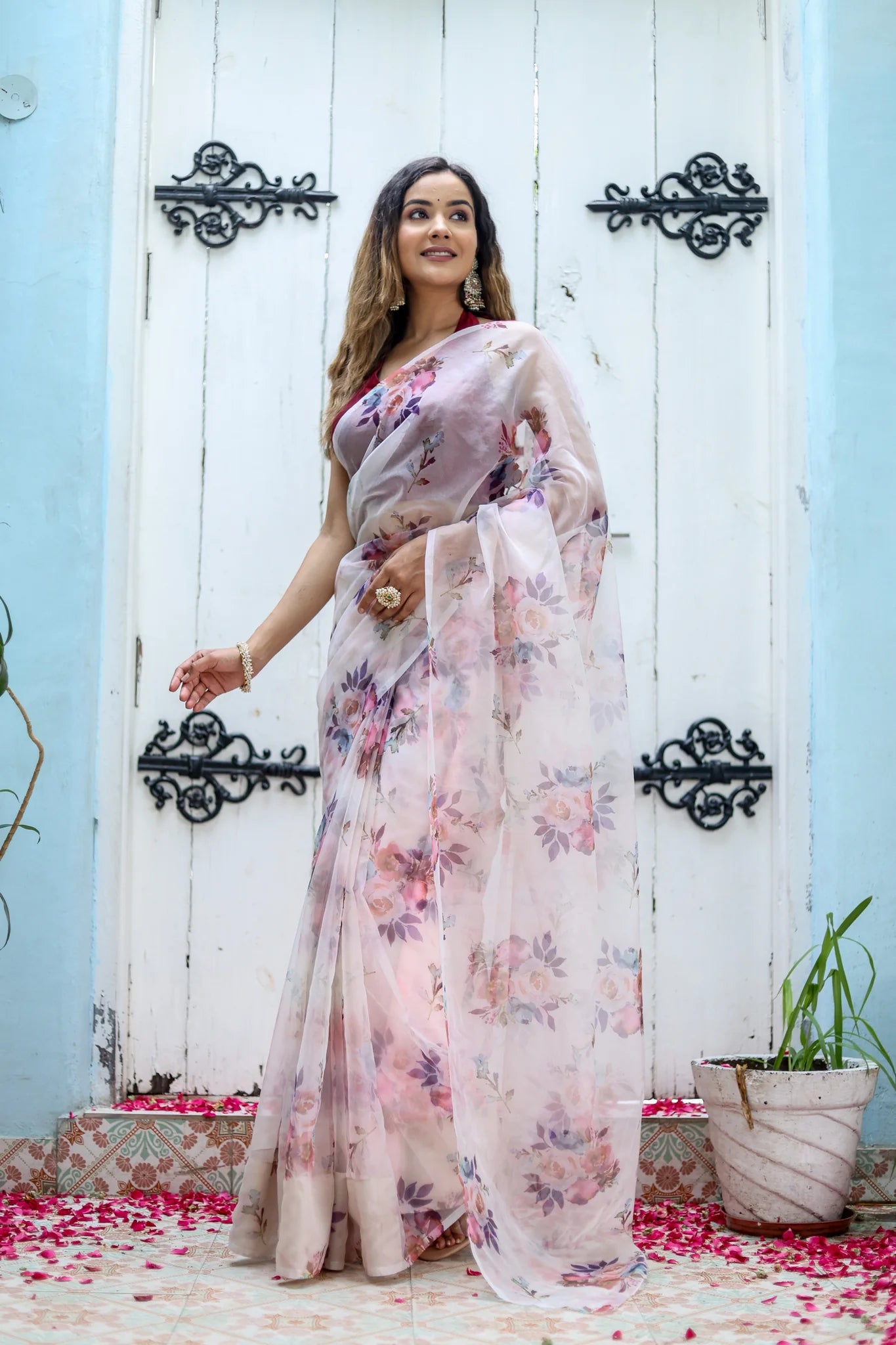 Floral Prints Whispers Organza Saree