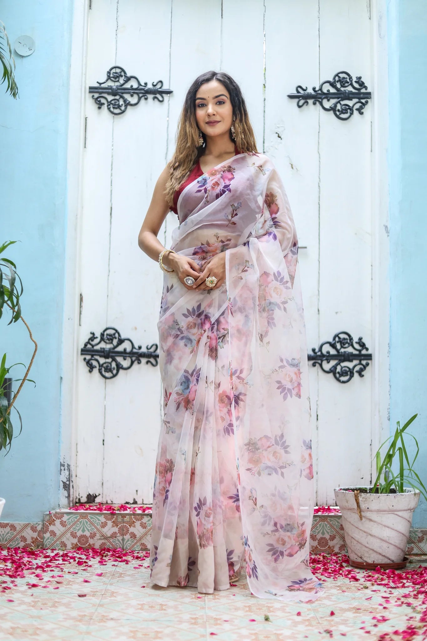 Floral Prints Whispers Organza Saree