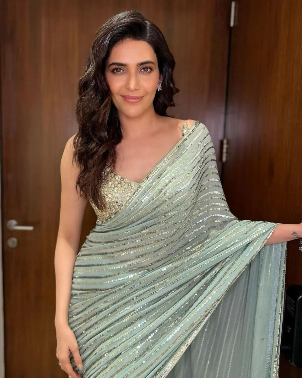 Bollyclues Embellished Sequinned Pure Georgette Saree | Celebrity-Approved Glamour