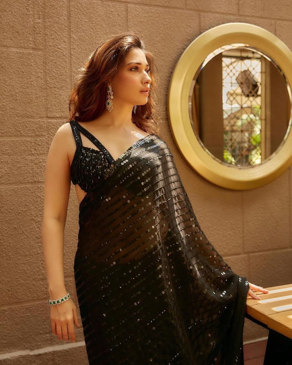 Tamannah Bhatia Inspired Black Sequinned Celebrity Saree | Elegant and Glamorous