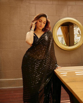 Tamannah Bhatia Inspired Black Sequinned Celebrity Saree | Elegant and Glamorous