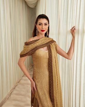 Golden Sequins Sharara | Glamorous and Elegant Ethnic Wear