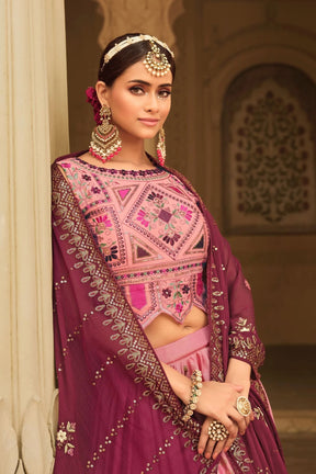 Pink to Magenta Wedding Designer Lehenga – Stunning Thread and Sequin Embroidery