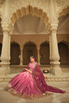 Pink to Magenta Wedding Designer Lehenga – Stunning Thread and Sequin Embroidery