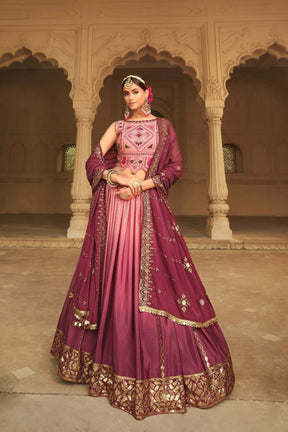 Pink to Magenta Wedding Designer Lehenga – Stunning Thread and Sequin Embroidery