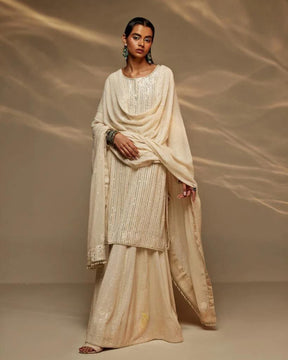 Ivory Dori Work Sequins Suit Set | Elegant and Glamorous Ethnic Wear