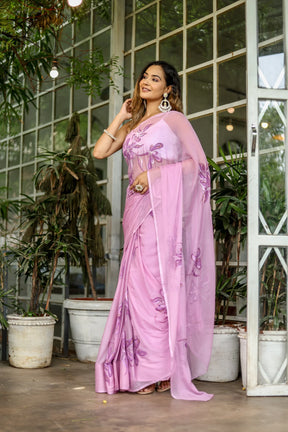 Painted Serenity Hand painted Chiffon Saree for Special Occasions