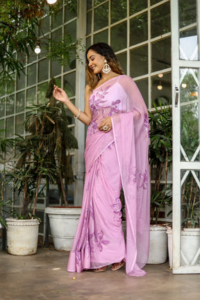 Painted Serenity Hand painted Chiffon Saree for Special Occasions