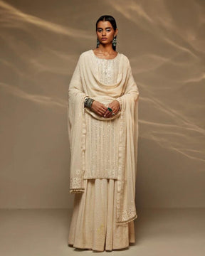 Ivory Dori Work Sequins Suit Set | Elegant and Glamorous Ethnic Wear