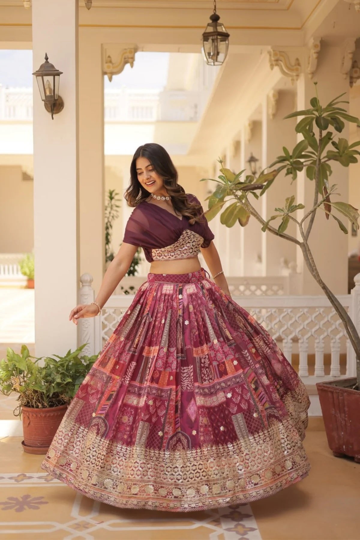 Stunning Printed Lehenga Choli with Foil Embroidery Work – Elegant and Trendy Ethnic Wear