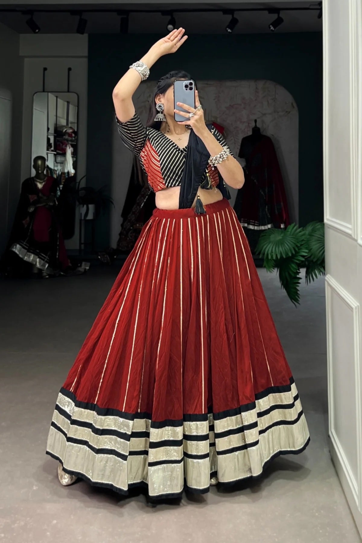 Chanderi Style Embossed Design Lehenga Choli for Navratri