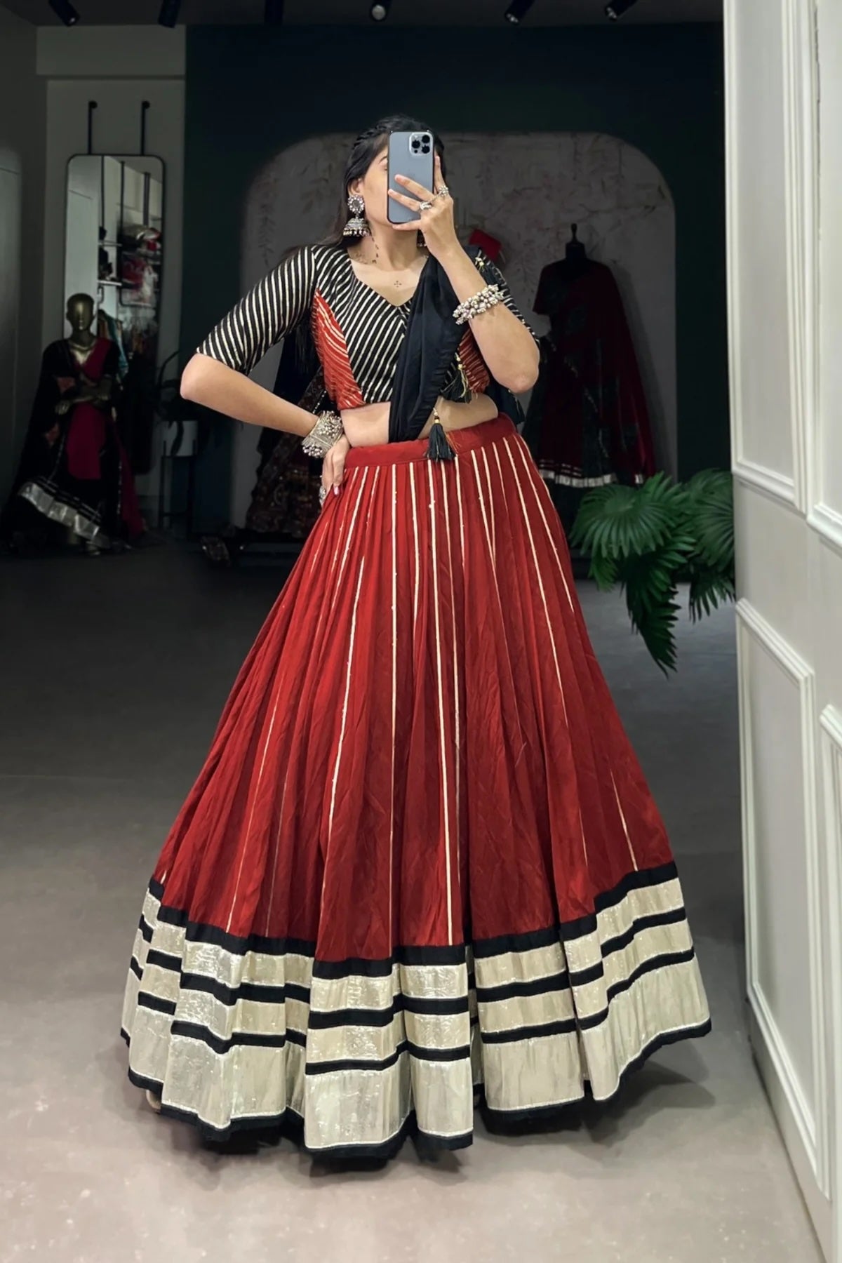 Chanderi Style Embossed Design Lehenga Choli for Navratri