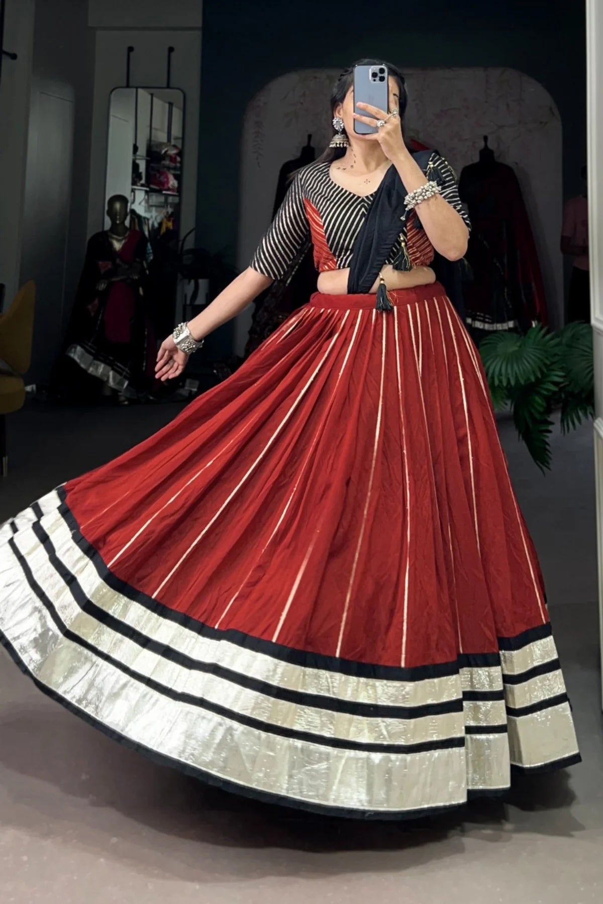 Chanderi Style Embossed Design Lehenga Choli for Navratri