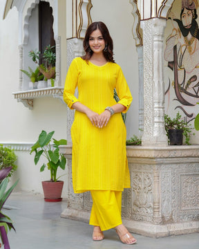 Yellow Katha Cotton Kurta Set | Bright and Elegant Ethnic Wear