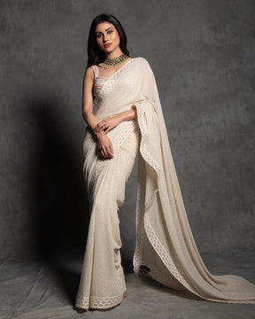 Mouni Roy Ivory Mukaish Work Saree | Elegant and Radiant Ethnic Wear