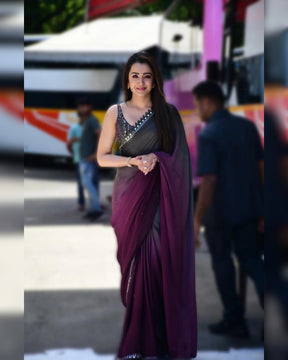 Trisha Krishnan Grey Wine Ombre Saree | Elegant and Stylish Gradient Saree