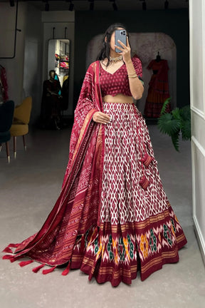 Stylish Ikkat Print Lehenga Choli with Foil Work