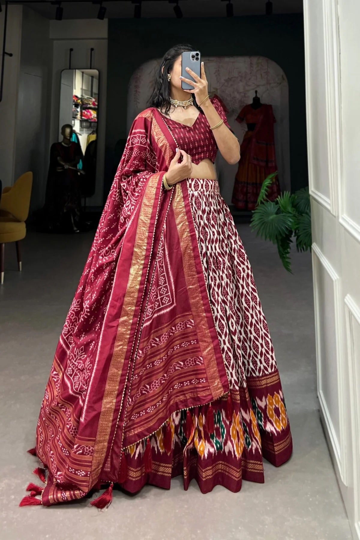 Stylish Ikkat Print Lehenga Choli with Foil Work