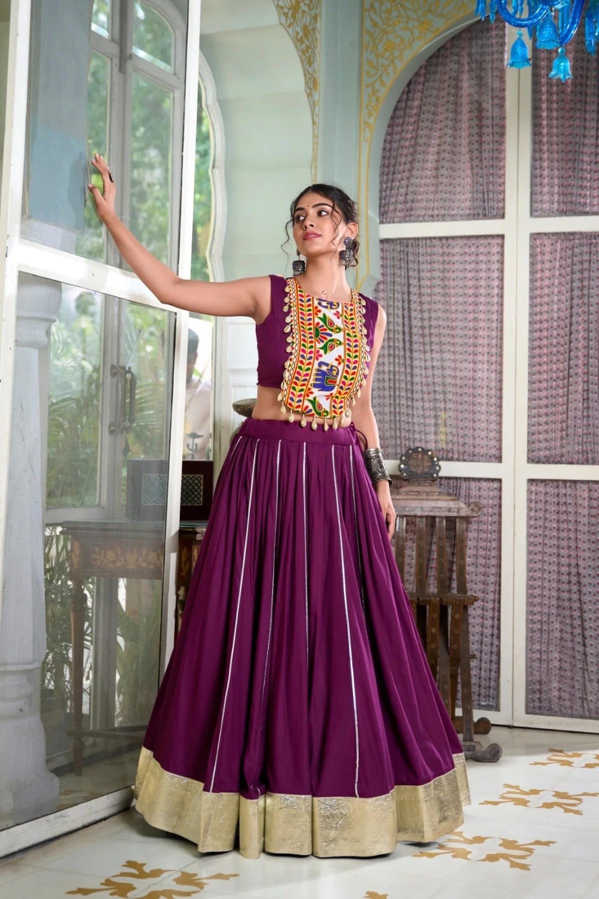 Festive Rayon Lehenga with Gamthi Work Blouse for Navratri