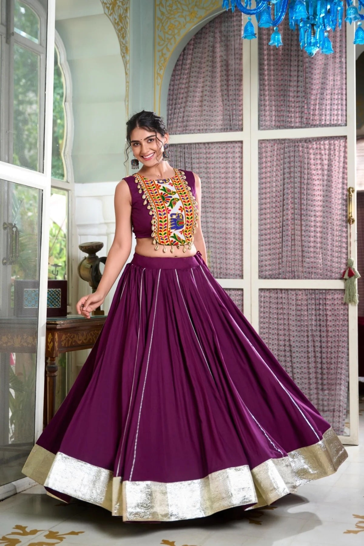 Festive Rayon Lehenga with Gamthi Work Blouse for Navratri