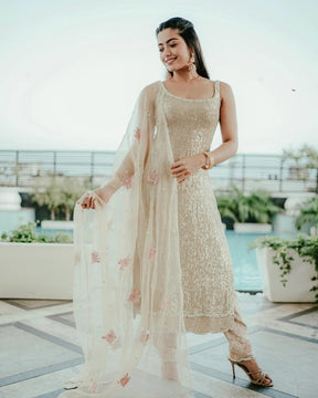 Rashmika Mandanna Gold Sequins Suit | Elegant and Dazzling Evening Attire