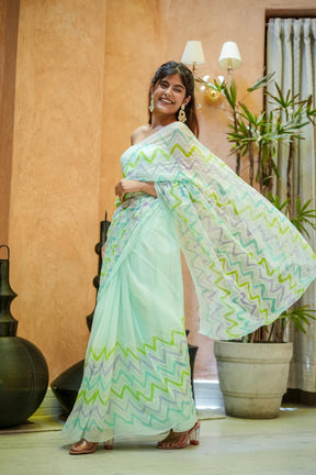 Willow Whisper Chiffon Saree with Lehriya Pattern