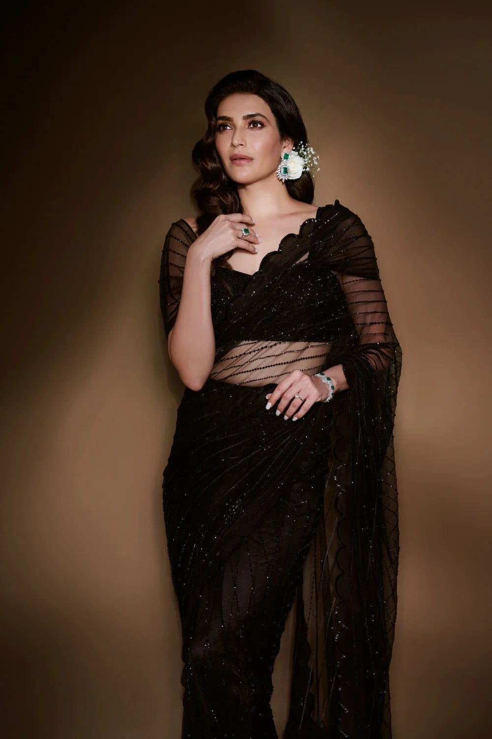 Karishma Tanna Black Crystal Saree and Blouse | Elegant and Dazzling Evening Wear