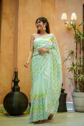 Willow Whisper Chiffon Saree with Lehriya Pattern