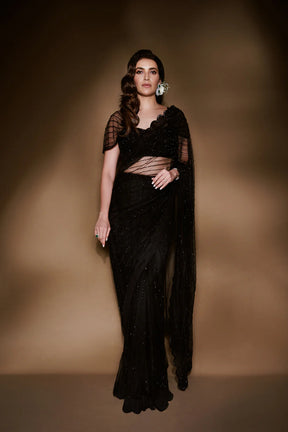 Karishma Tanna Black Crystal Saree and Blouse | Elegant and Dazzling Evening Wear