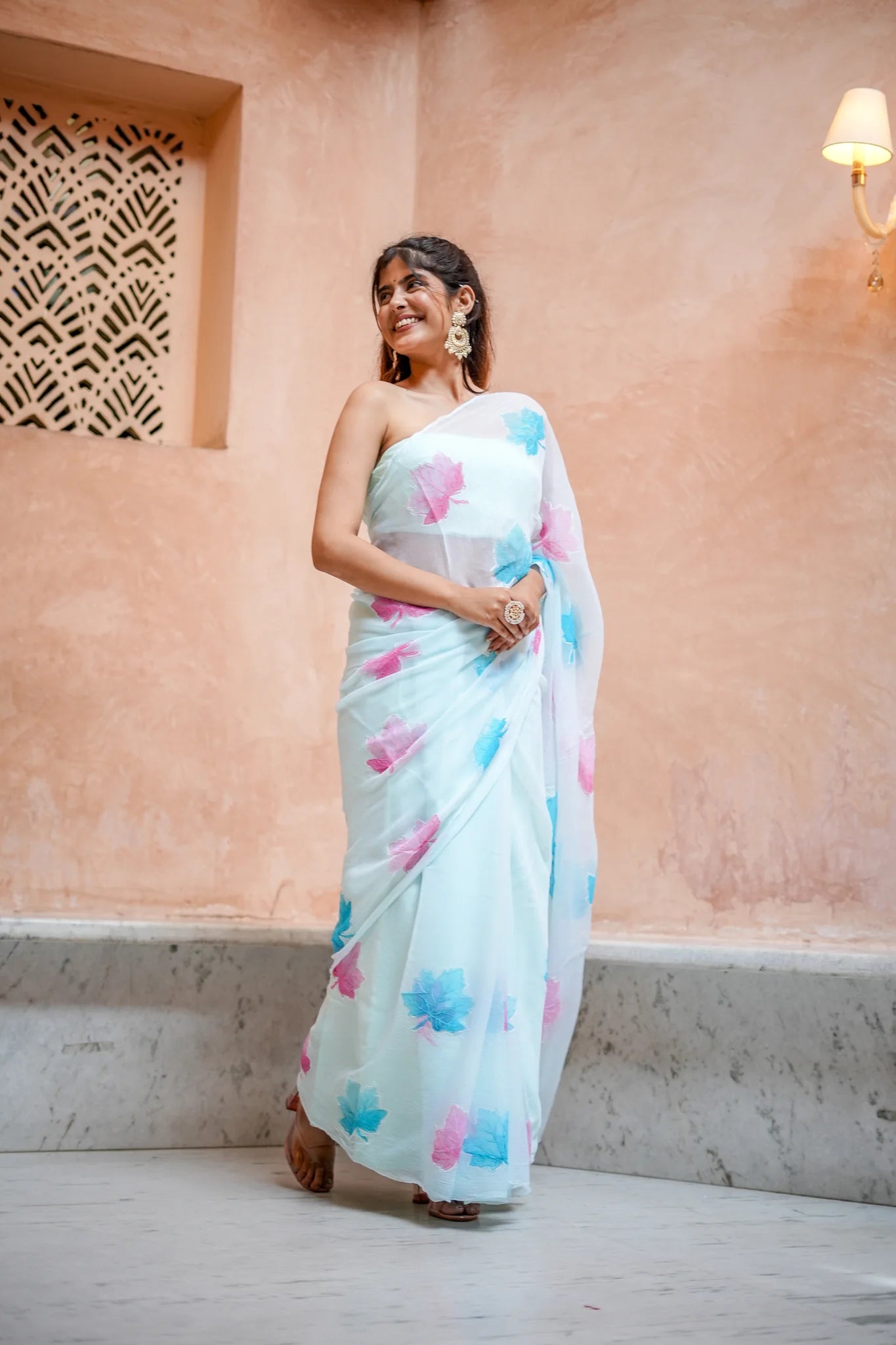 Pastel Blue Horizon Maple Chiffon Saree