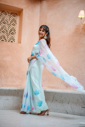 Pastel Blue Horizon Maple Chiffon Saree