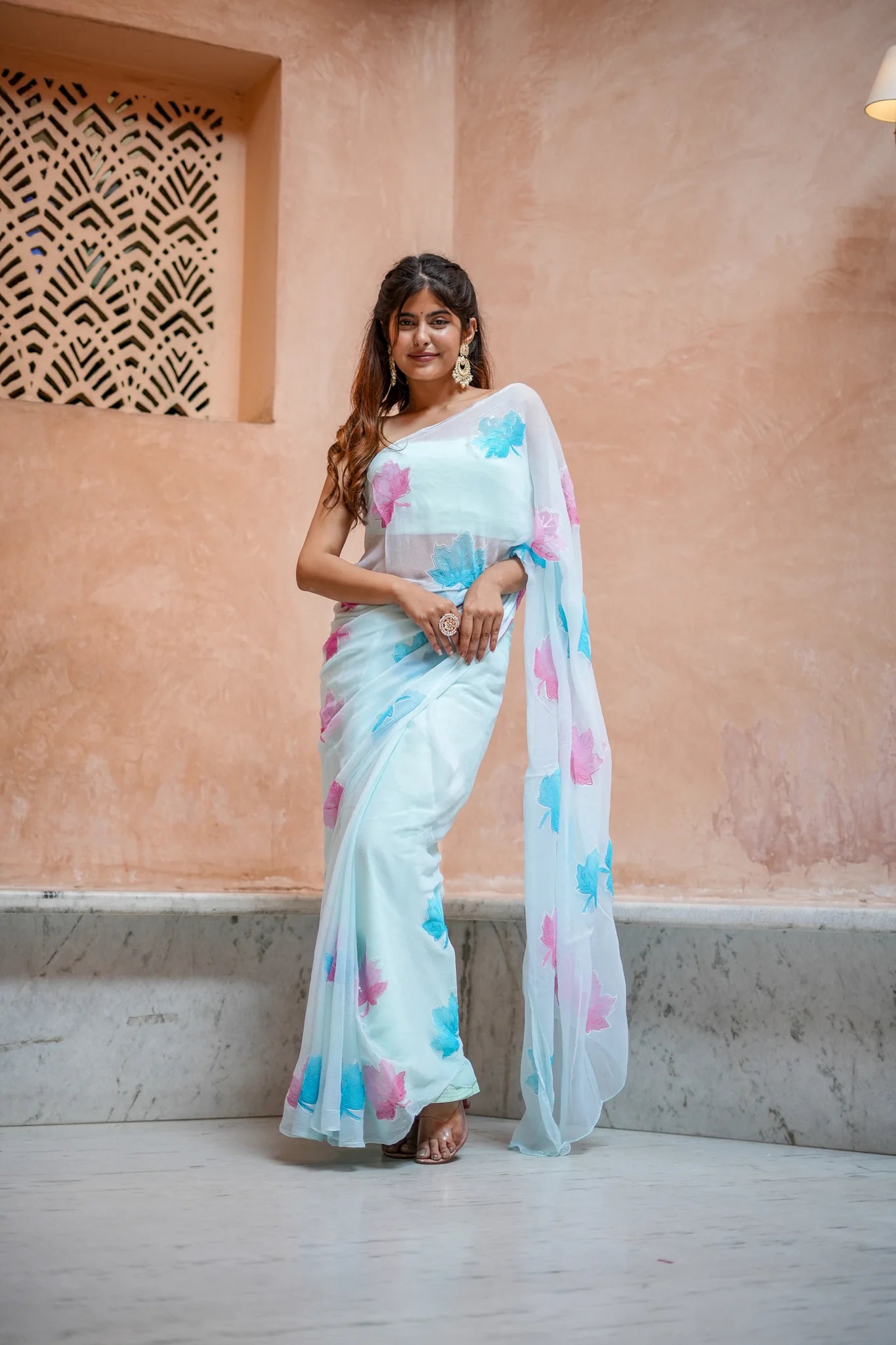 Pastel Blue Horizon Maple Chiffon Saree