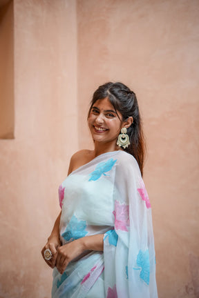 Pastel Blue Horizon Maple Chiffon Saree