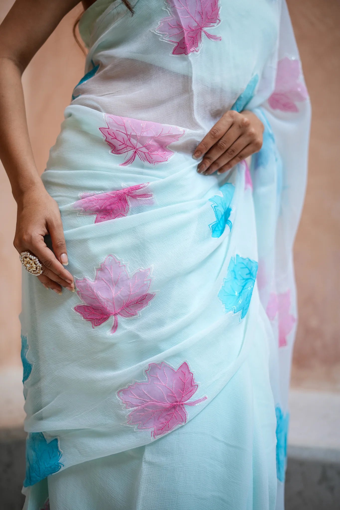 Pastel Blue Horizon Maple Chiffon Saree