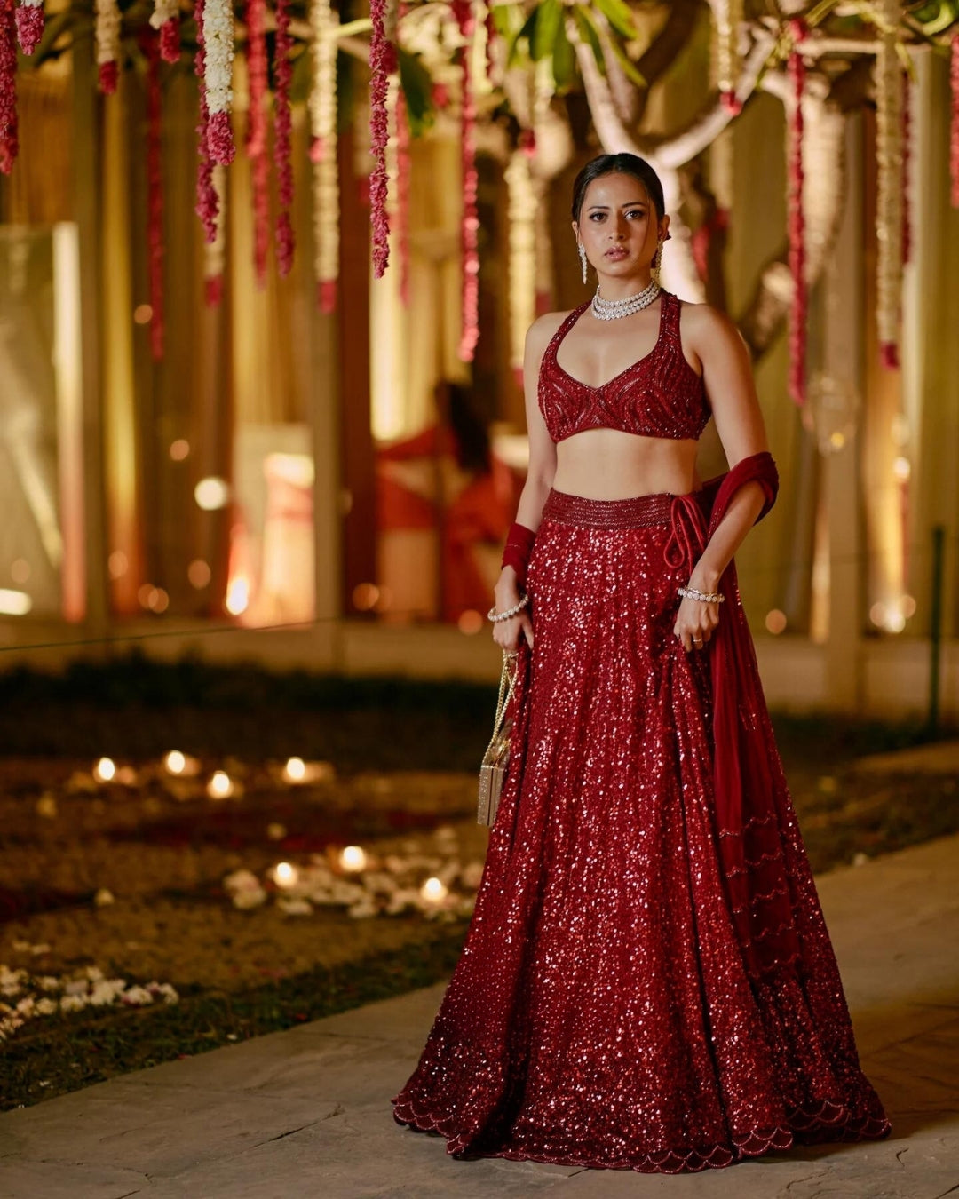 Sargun Mehta Red Sequins Lehenga | Dazzling and Elegant Ethnic Wear