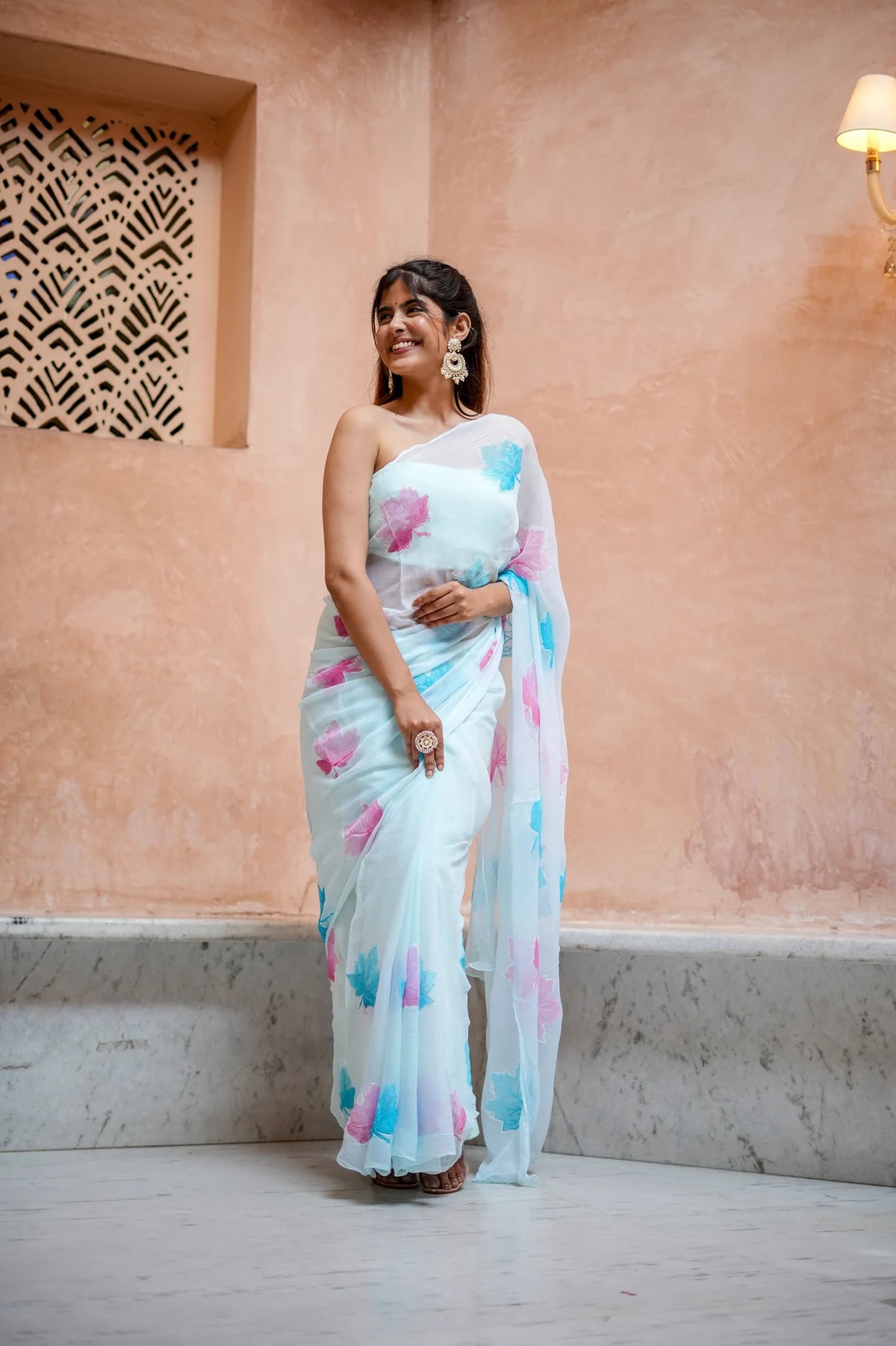 Pastel Blue Horizon Maple Chiffon Saree