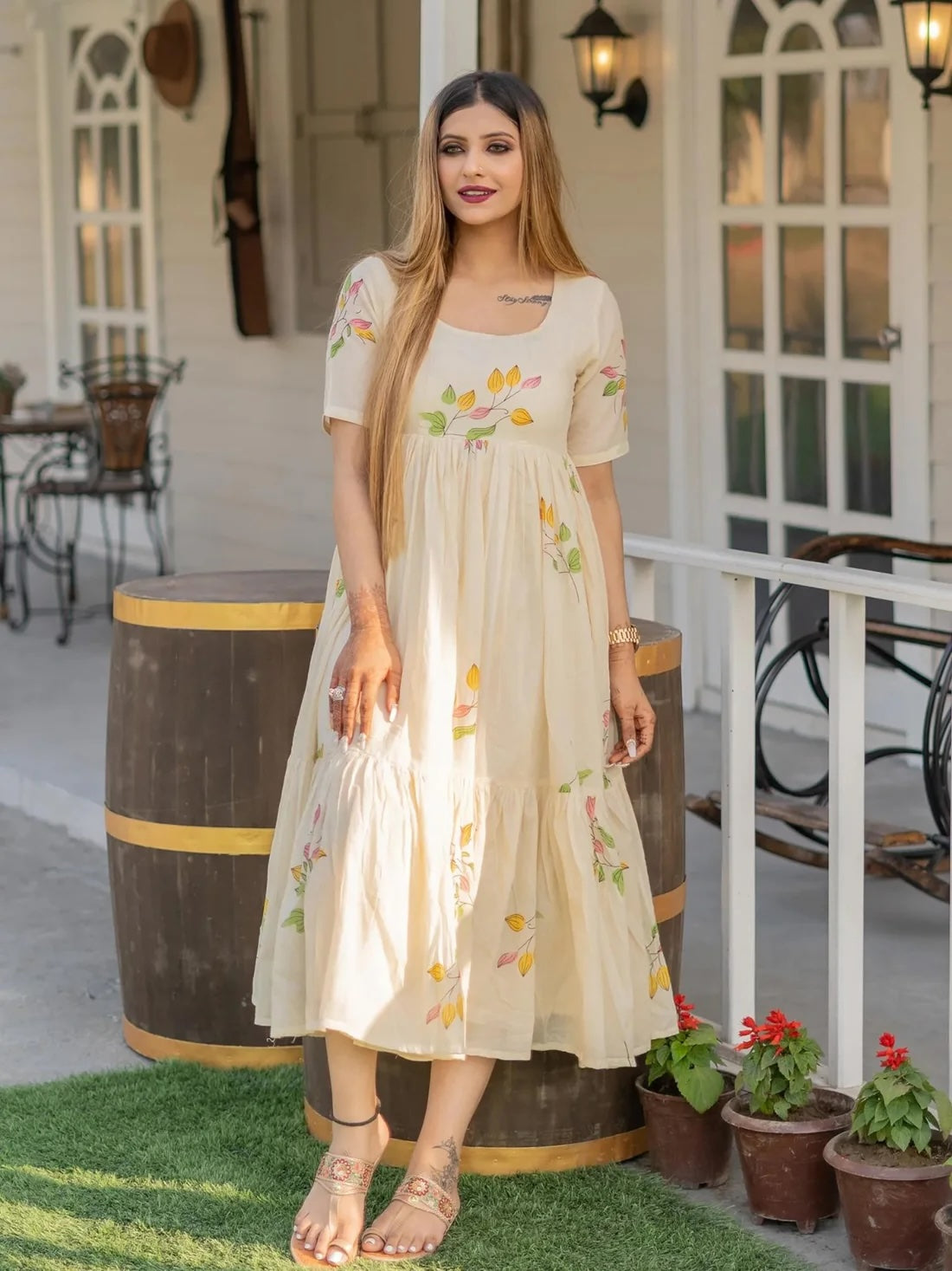 Leaves Printed Anarkali Kurta | Elegant and Nature-Inspired Ethnic Wear