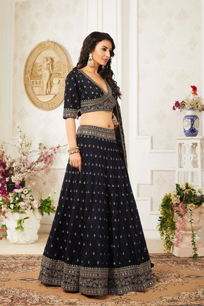 Black Umbrella Style Silk Party Wear Lehenga with Embroidered Blouse