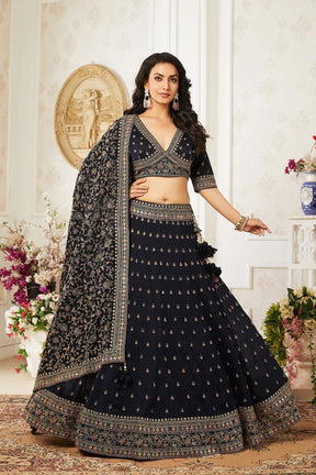 Black Umbrella Style Silk Party Wear Lehenga with Embroidered Blouse