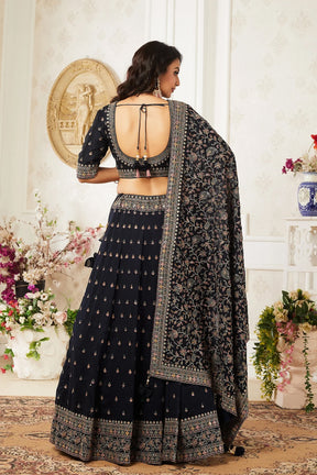 Black Umbrella Style Silk Party Wear Lehenga with Embroidered Blouse