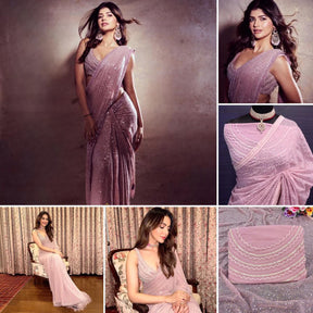 Celebrity Style Pink Sequins Saree