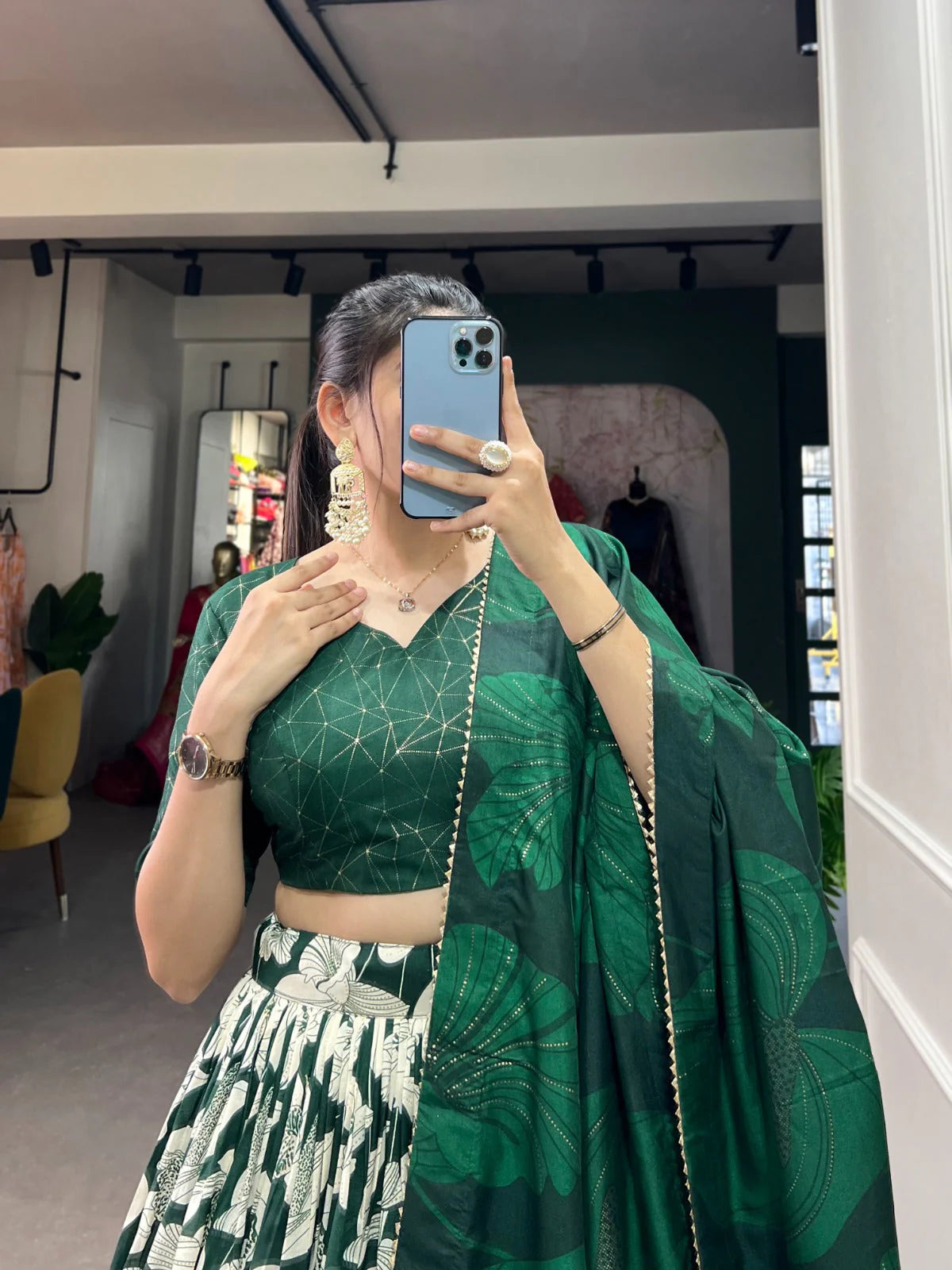 GREEN FLORAL LEHENGA CHOLI