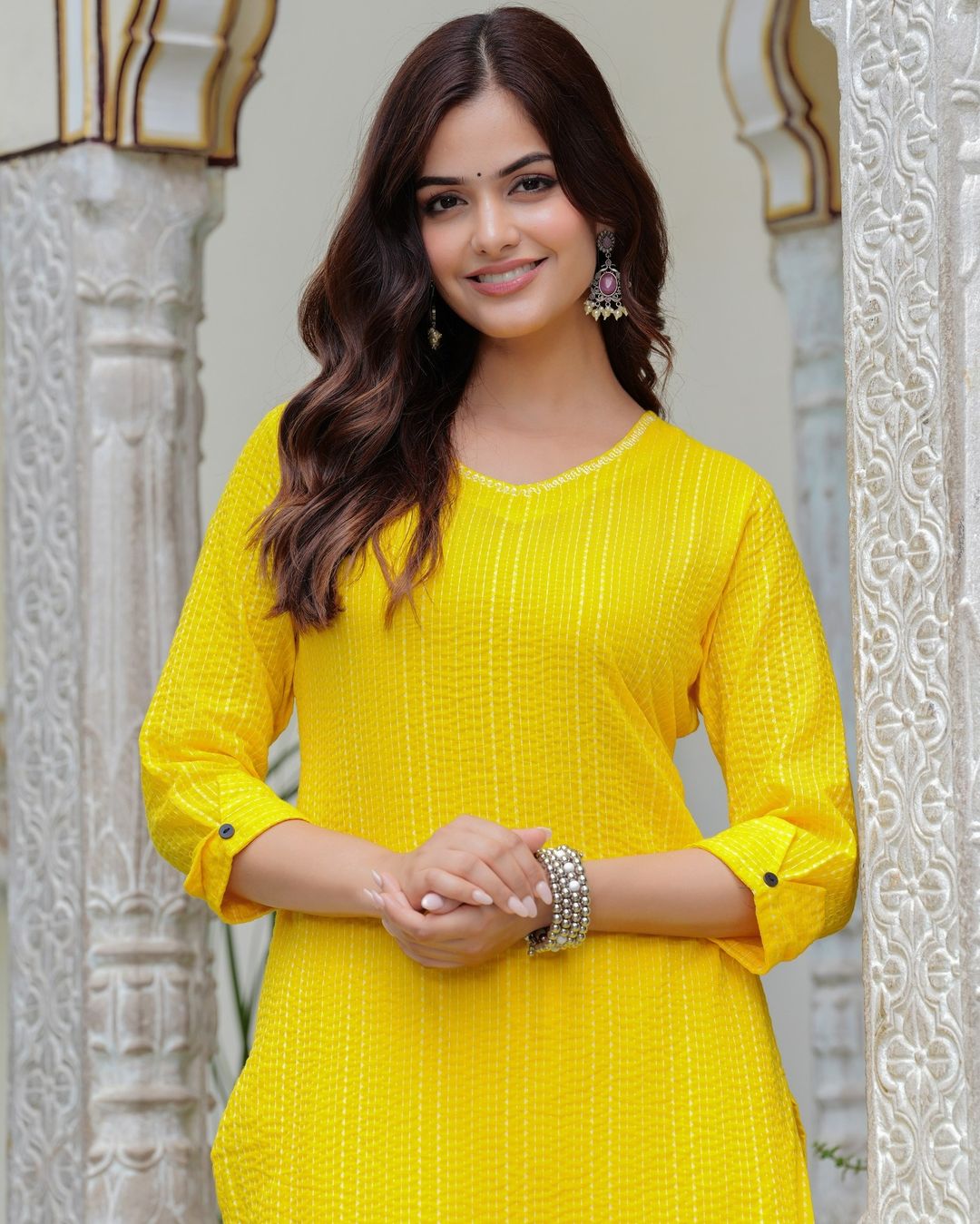 Yellow Katha Cotton Kurta Set | Bright and Elegant Ethnic Wear