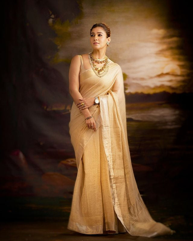 Nayanthara Looks Regal in Off-White Silk Saree