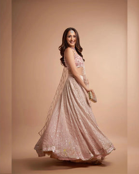 Pragya Jaiswal Peach Ghicha Lehenga | Elegant and Timeless Ethnic Wear