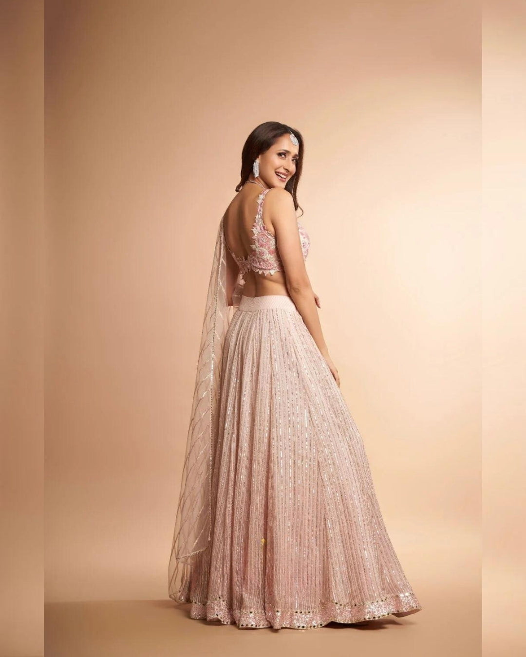 Pragya Jaiswal Peach Ghicha Lehenga | Elegant and Timeless Ethnic Wear