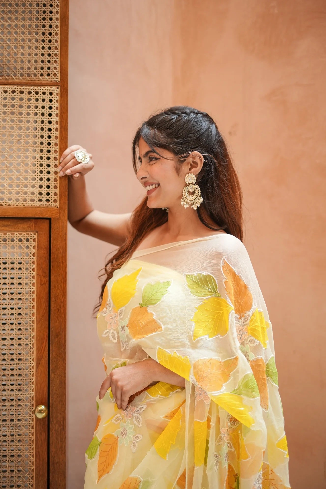 Floral Fantasy Pastel Yellow Chiffon Saree