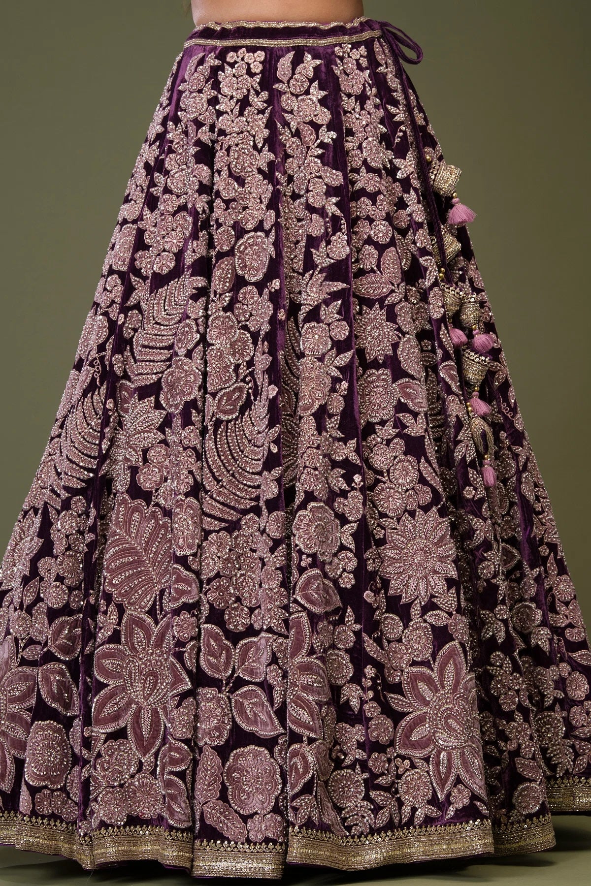 Grape Purple Sequins Embroidered Velvet Wedding Lehenga