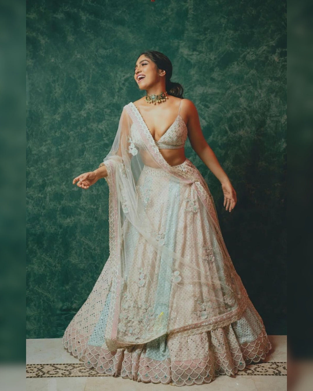 Bhumi Pednekar Multitone Chikankari Lehenga | Elegant and Vibrant Ethnic Wear